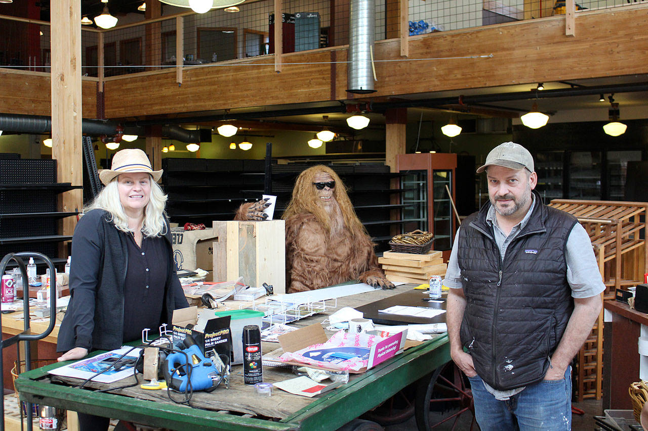 Siblings Christa, left, and Yos Ligtenberg, along with their sister Rachel (not pictured), are the new owners of Aldrich’s Market, which they’re currently renovating with the hopes of reopening the community-centric 125-year-old grocery store in early fall. (Zach Jablonski/Peninsula Daily News)