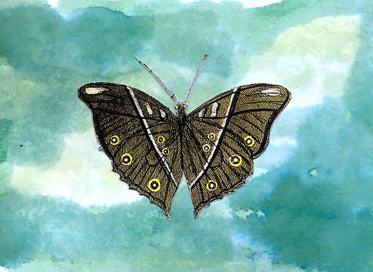 A collage butterfly is among Dana Weir’s work.