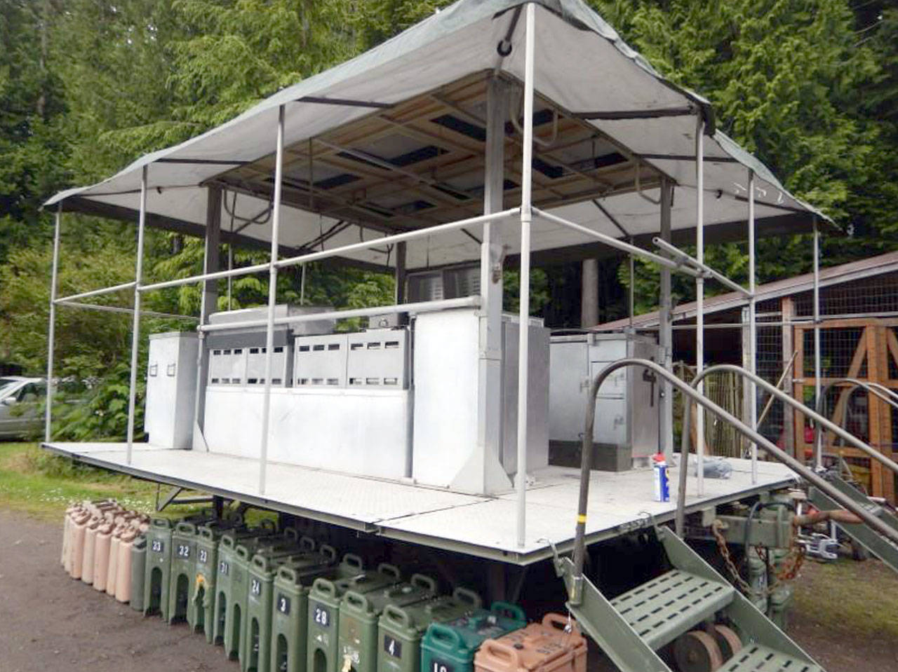 This is the MKT-99 field kitchen set up to feed people. (Rob Ollikainen/Peninsula Daily News )