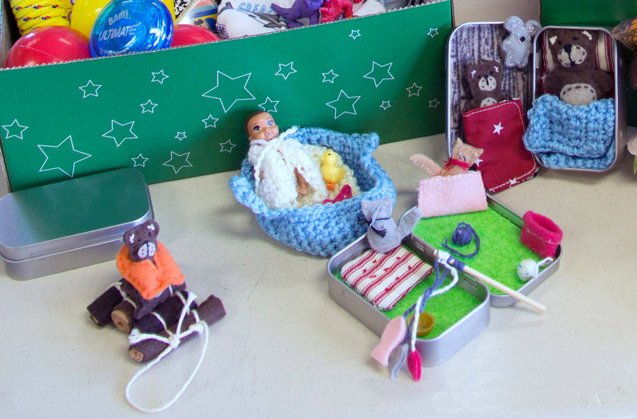 Lori Esget of Sequim filled 43 shoebox gifts with original crafts for the Samaritan’s Purse project Operation Christmas Child.