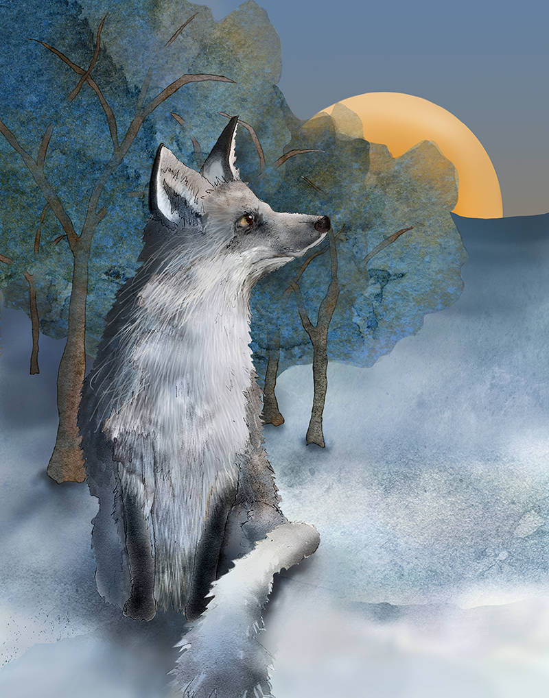 “Winter Fox” by Jeannine Chappell, a featured artist in the Blue Whole Gallery’s December group exhibit, “Art: The light at the End of the Tunnel.”