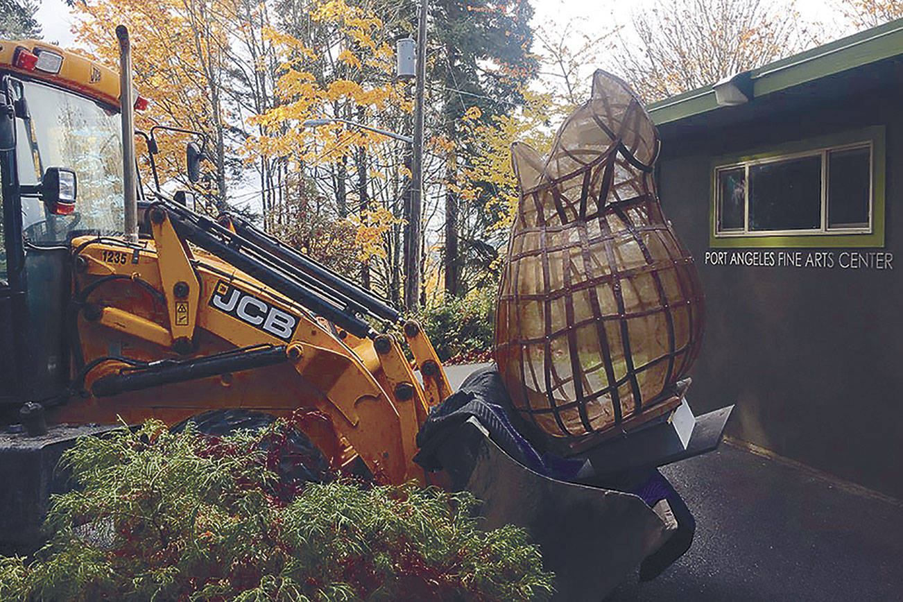 “Tempest Tost” by Katherine Shaughnessy, is installed on the roof of the Esther Webster Gallery.