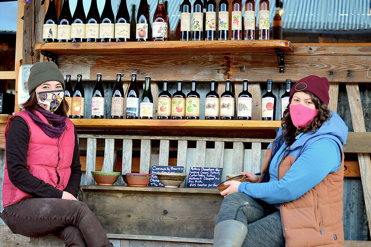 Finnriver Farm & Cidery crew members Evelyn Cilley, left, and Sarah Albert co-host the Community Bowls and Soup Sharing this weekend.  photo Diane Urbani de la Paz