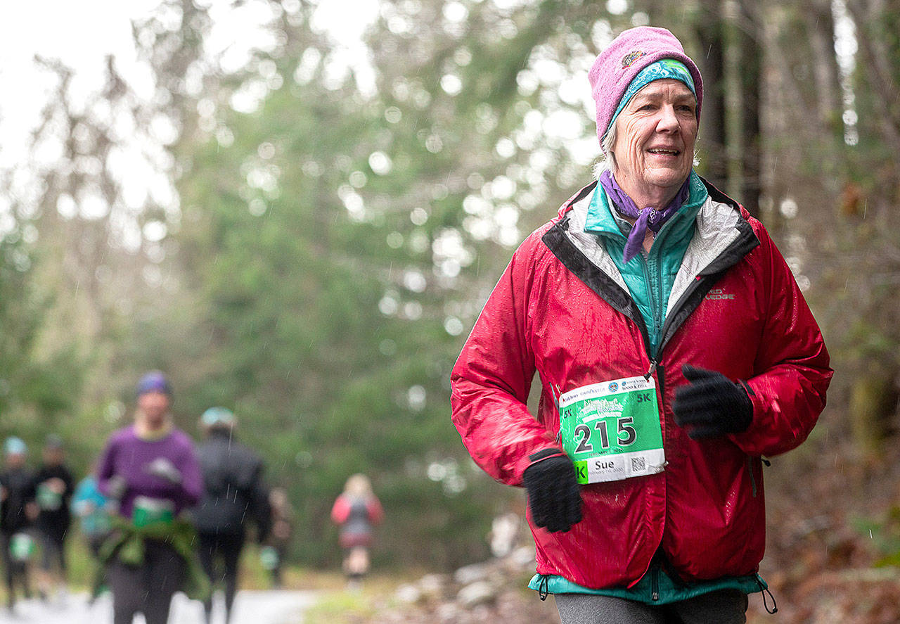 Run the Peninsula Sue Stednek of Sequim competes in the 2020 Elwha Bridge Run. The Run the Peninsula series returns Saturday with the 2021 Elwha Bridge Run.