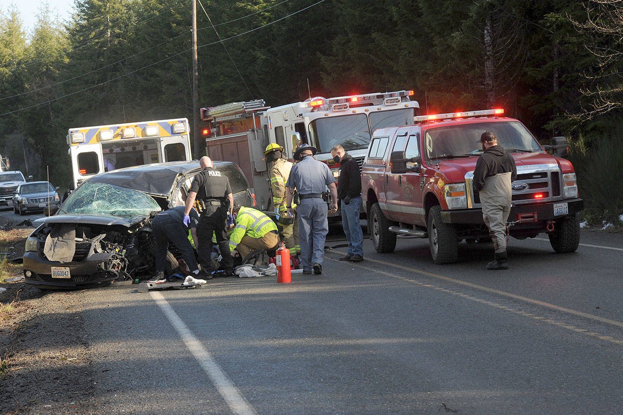 The collision occurred about 11 a.m. Wednesday near mile post 2.5 on La Push Road. (Lonnie Archibald/For Peninsula Daily News)