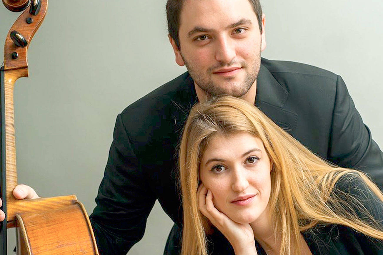 Cellist Julian Schwarz and his wife, pianist Marika Bournaki, will give a recital in March for Port Angeles Symphony fans. (Courtesy Schwarz-Bournaki)
