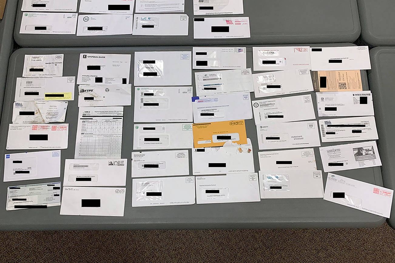 More than 100 pieces of mail and other items were recovered from a Port Angeles man’s vehicle, according to the Clallam County Sheriff’s Office.