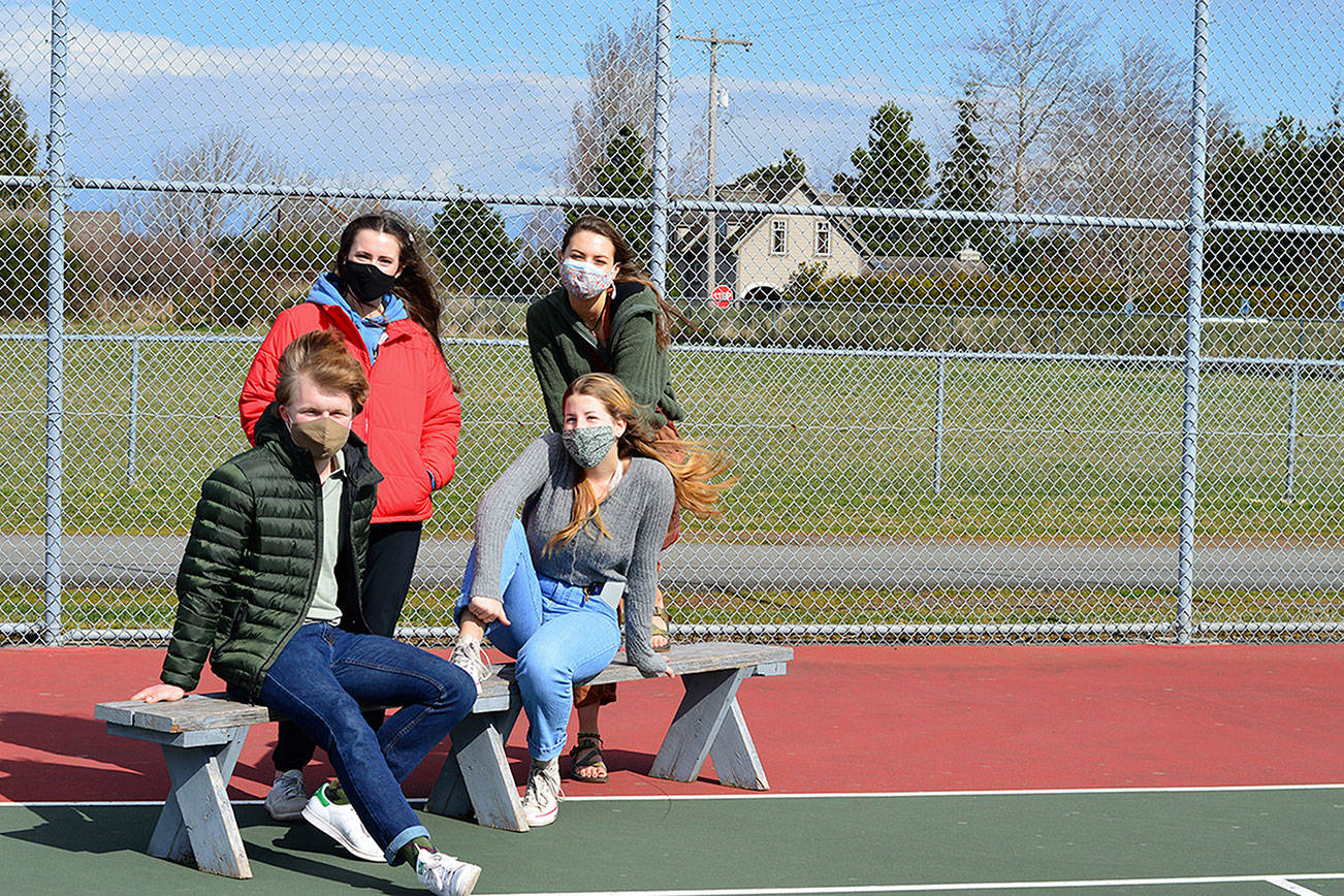 Port Townsend High School seniors planning a tennis court prom this spring are, clockwise from left, Finn O’Donnell, Sorina Johnston, Stella Jorgensen and Melanie Bakin. (Diane Urbani de la Paz/Peninsula Daily News)