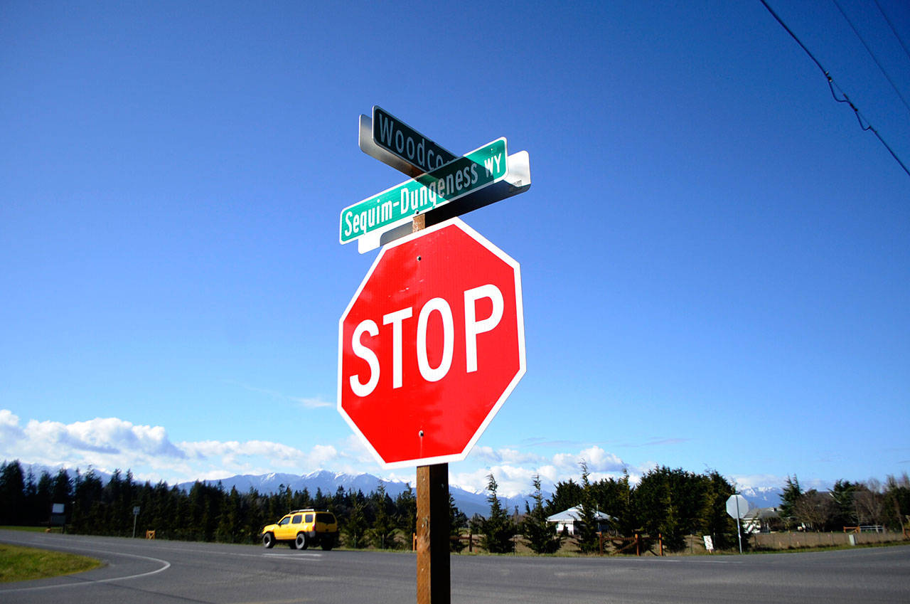 Construction on a roundabout at the intersection of Sequim-Dungeness Way and Woodcock Road could begin this July and finish by September. (Matthew Nash/Olympic Peninsula News Group)