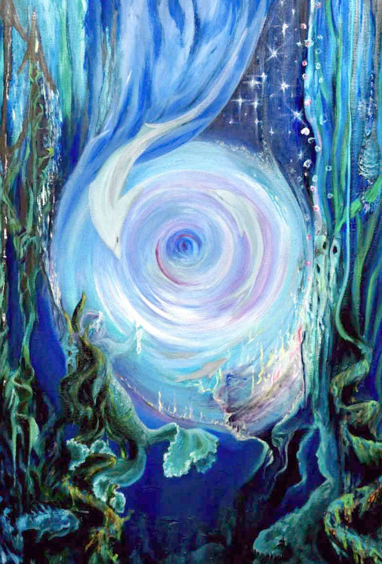 Artwork by Linda Marie Kempe will be on display at Gallery 9 through the month of April in an exhibit, “Flow Energy Art,” that combines her paintings and wearable art.