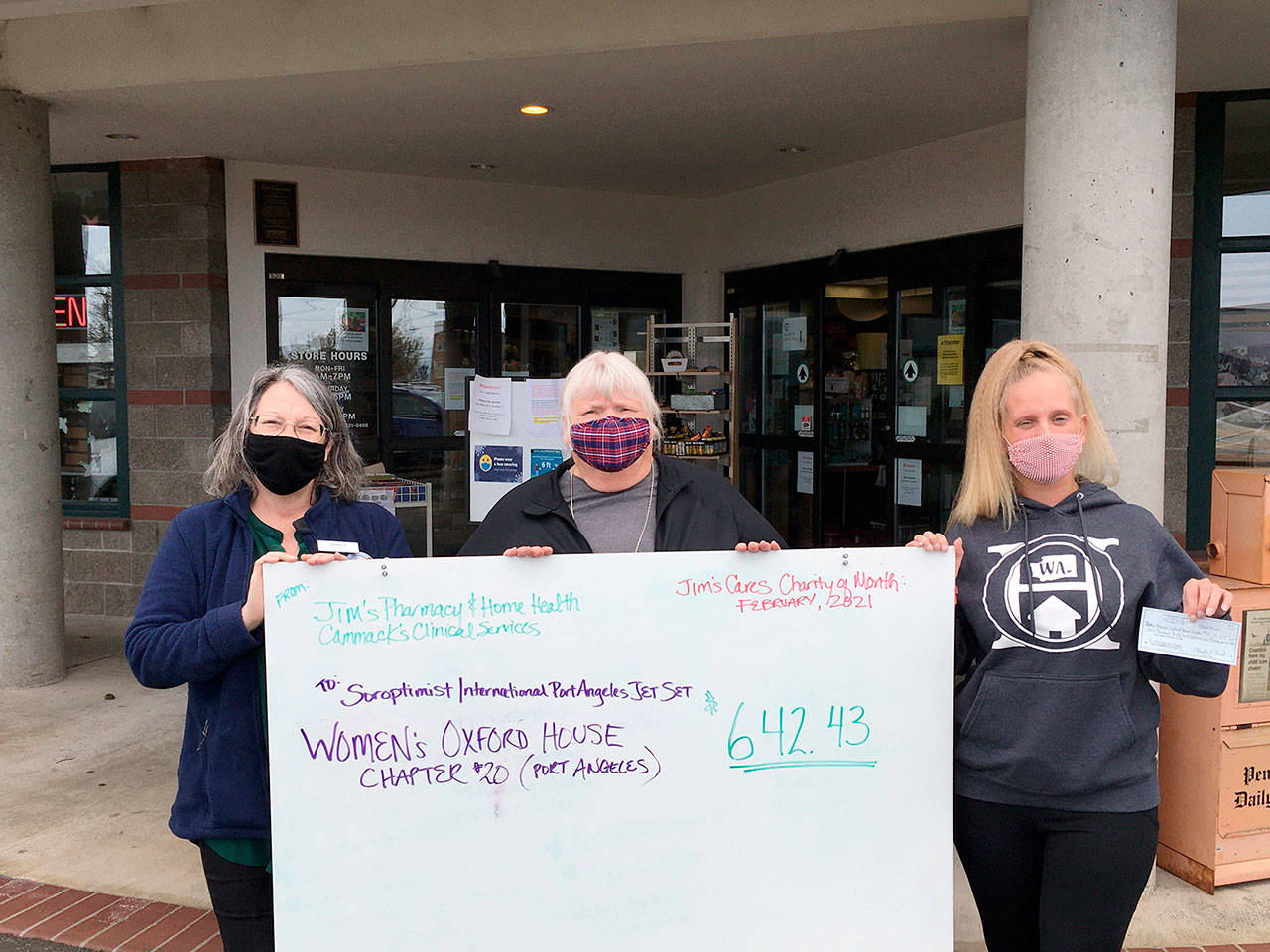 Anna Shields and Danetta Rutten present a $642.43 check to Nihkita Rogers-Champion, the housing services representative for Chapter 20 of the Oxford House. Oxford House provides transitional sober housing for women in recovery. Chapter 20 was the February recipient of Jim’s Cares Monthly Charity. The funds are raised through monetary donations, used book sales, donated employee casual days and a percentage of over-the-counter sales at Jim’s.