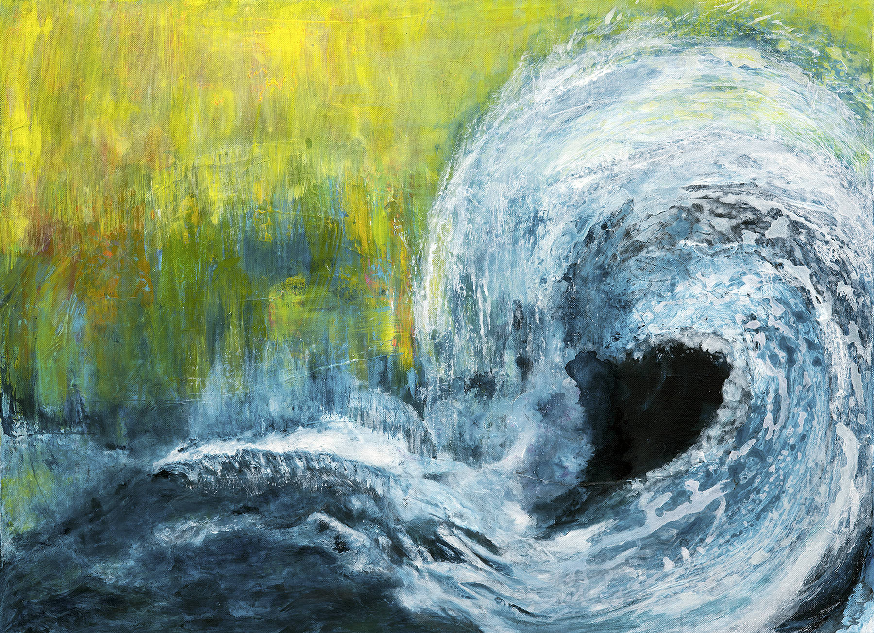 Sally Pfaff uses acrylics to portray water interacting with landscapes.