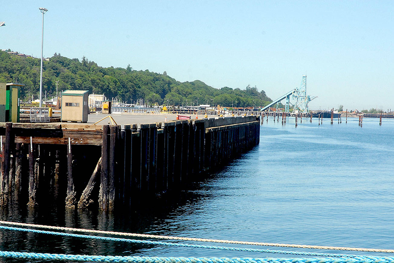 The Port of Port Angeles Terminal 3 pier is more hospitable for large ships at the conclusion of a dredging project to allow more room underwater. (Keith Thorpe/Peninsula Daily News)