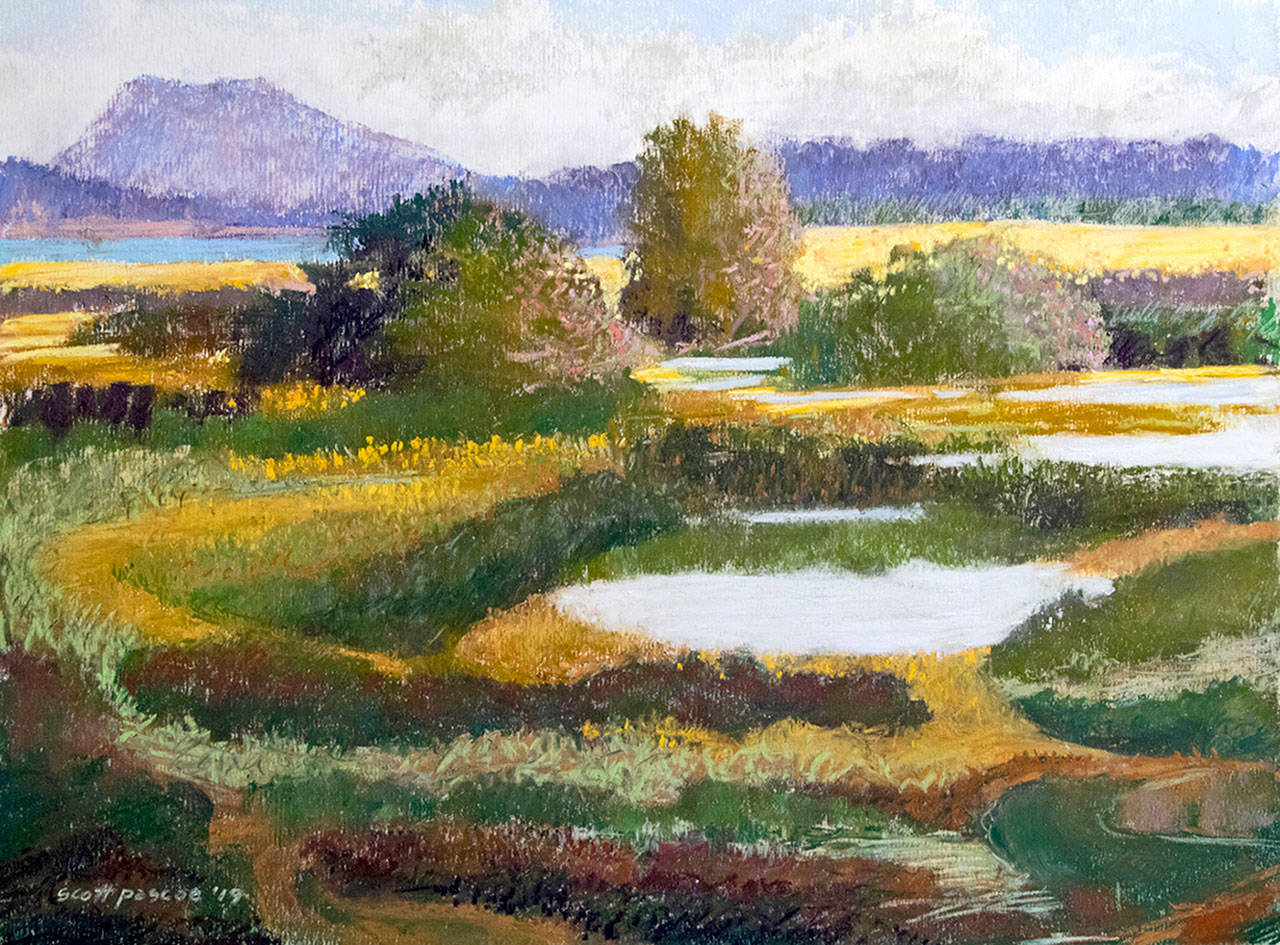 Fallow Fields are among the pastels by Scott Pascoe on display at Port Townsend Gallery.
