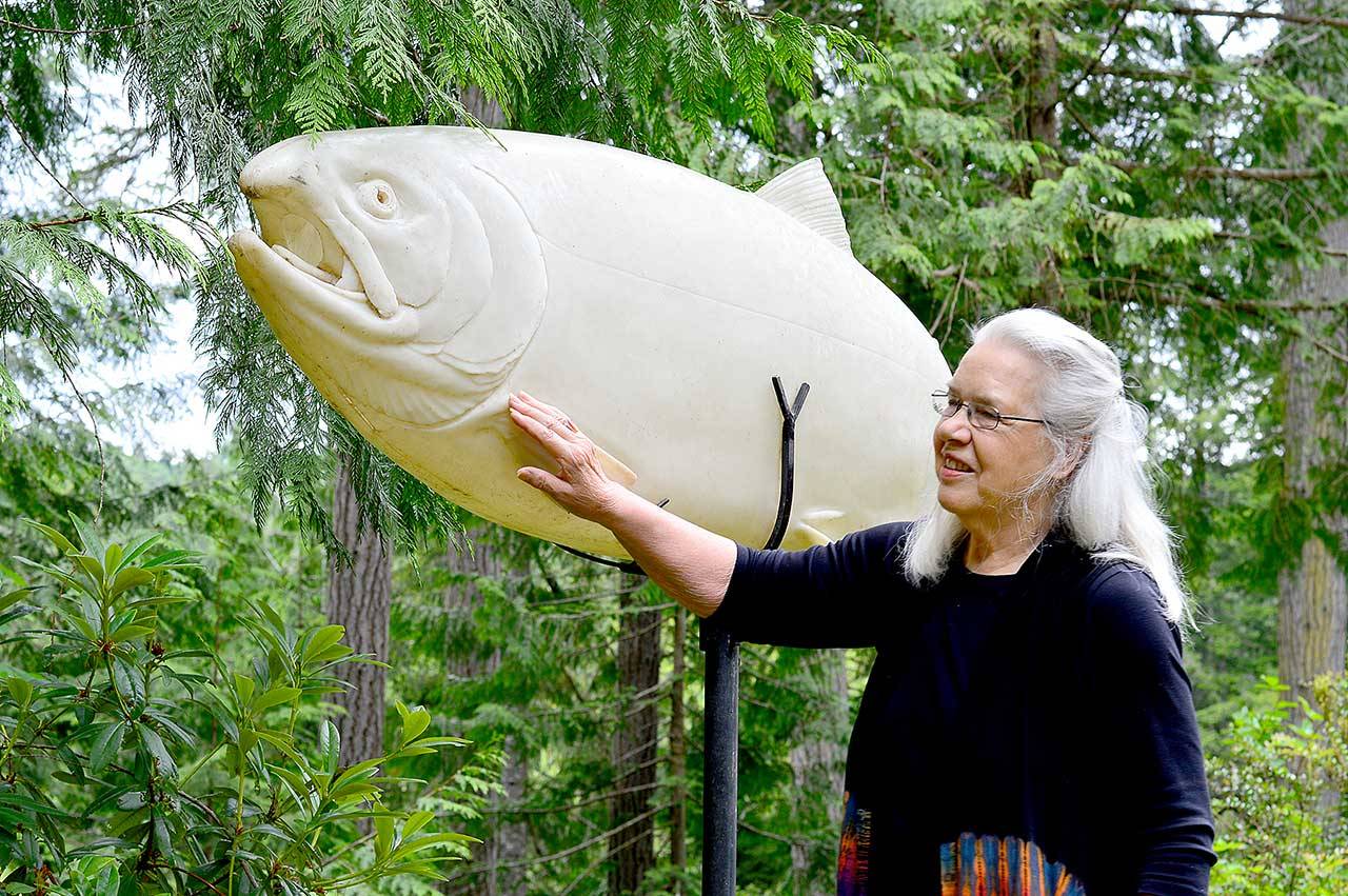 Sculptures of wild Olympic creatures live outside Sara Mall Johani’s home in Chimacum. (Diane Urbani de la Paz/Peninsula Daily News)