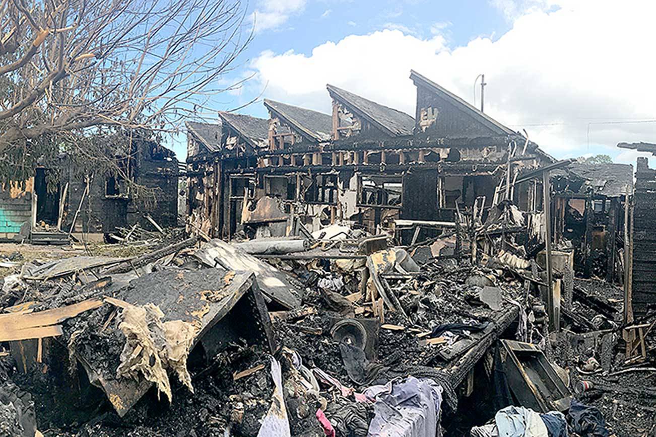 A fire early Sunday destroyed several buildings near the Sequim Civic Center. (Matthew Nash/Olympic Peninsula News Group)