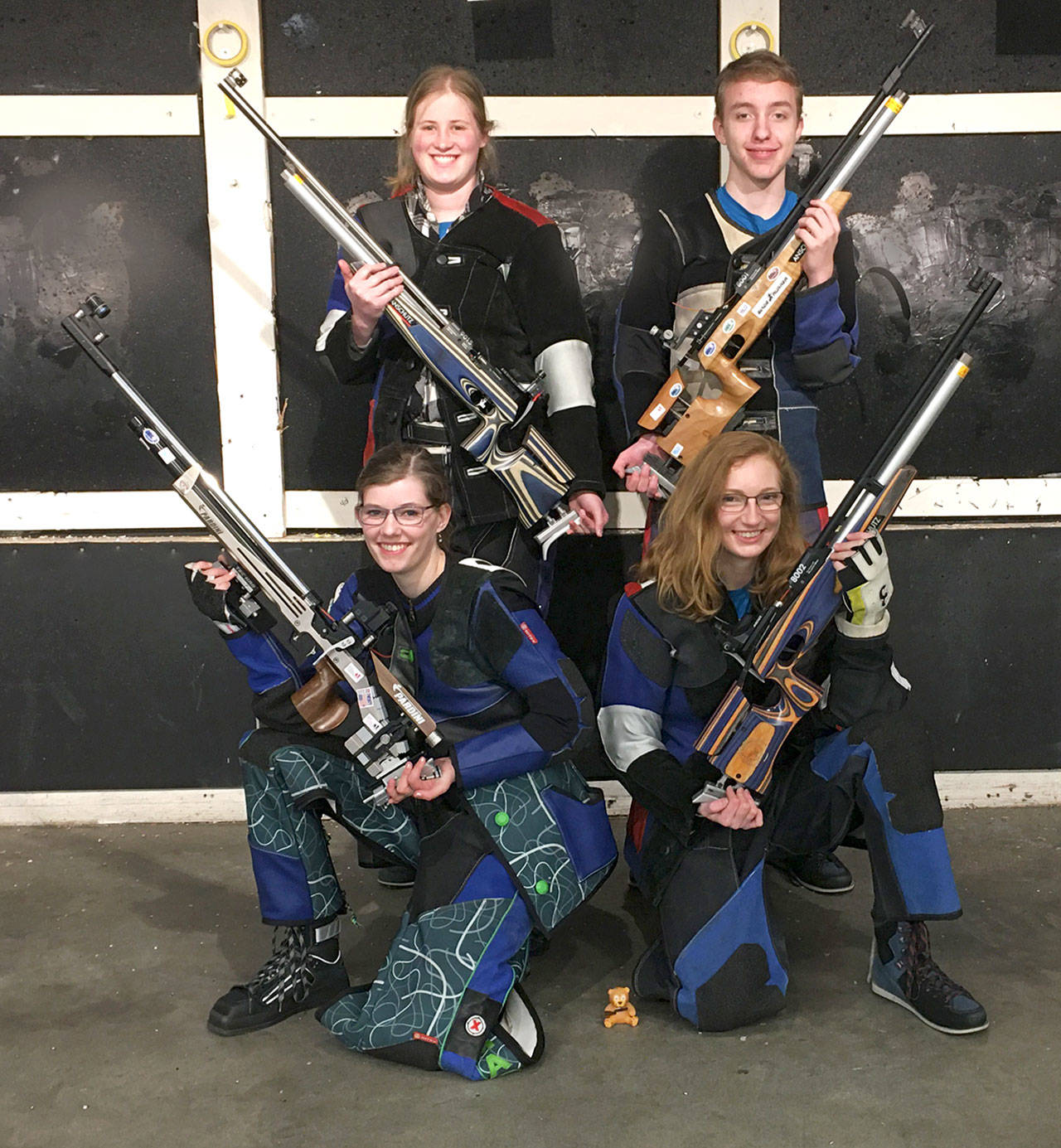 The Port Angeles Navy JROTC Precision Air Rifle Team became the first Port Angeles High School to qualify for the Navy JROTC National Championship. The team finished fifth in the nation in the virtual event. Team members from left are, back row, Meagan McCann and Kaeden Murphy and front, Cheyenne Maggard and Jenna Sanders.