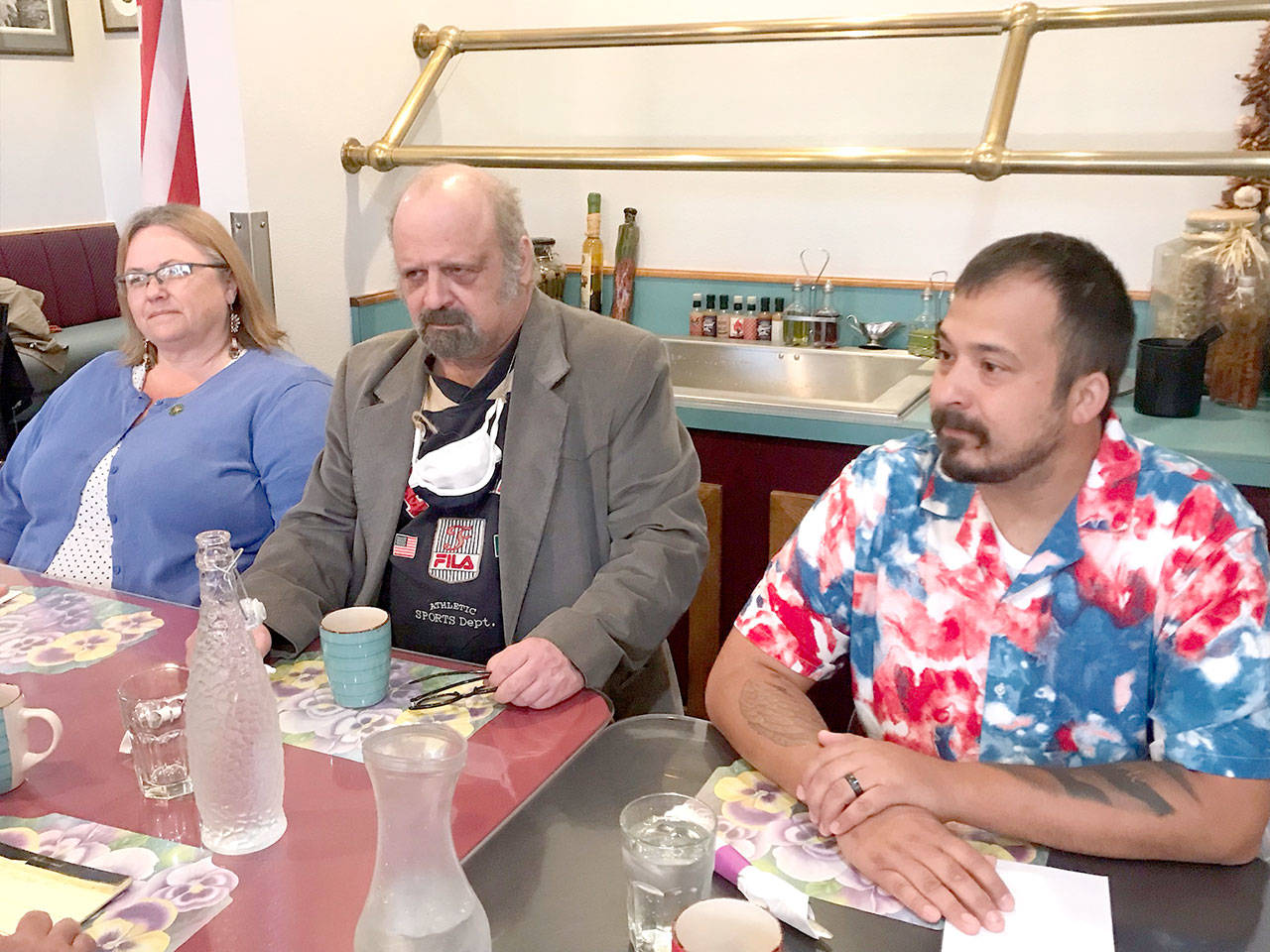 Paul Gottlieb/Peninsula Daily News
Port Angeles City Council candidates, left to right, LaTrisha Suggs, John DeBoer and Adam Garcia at a primary election forum Tuesday.