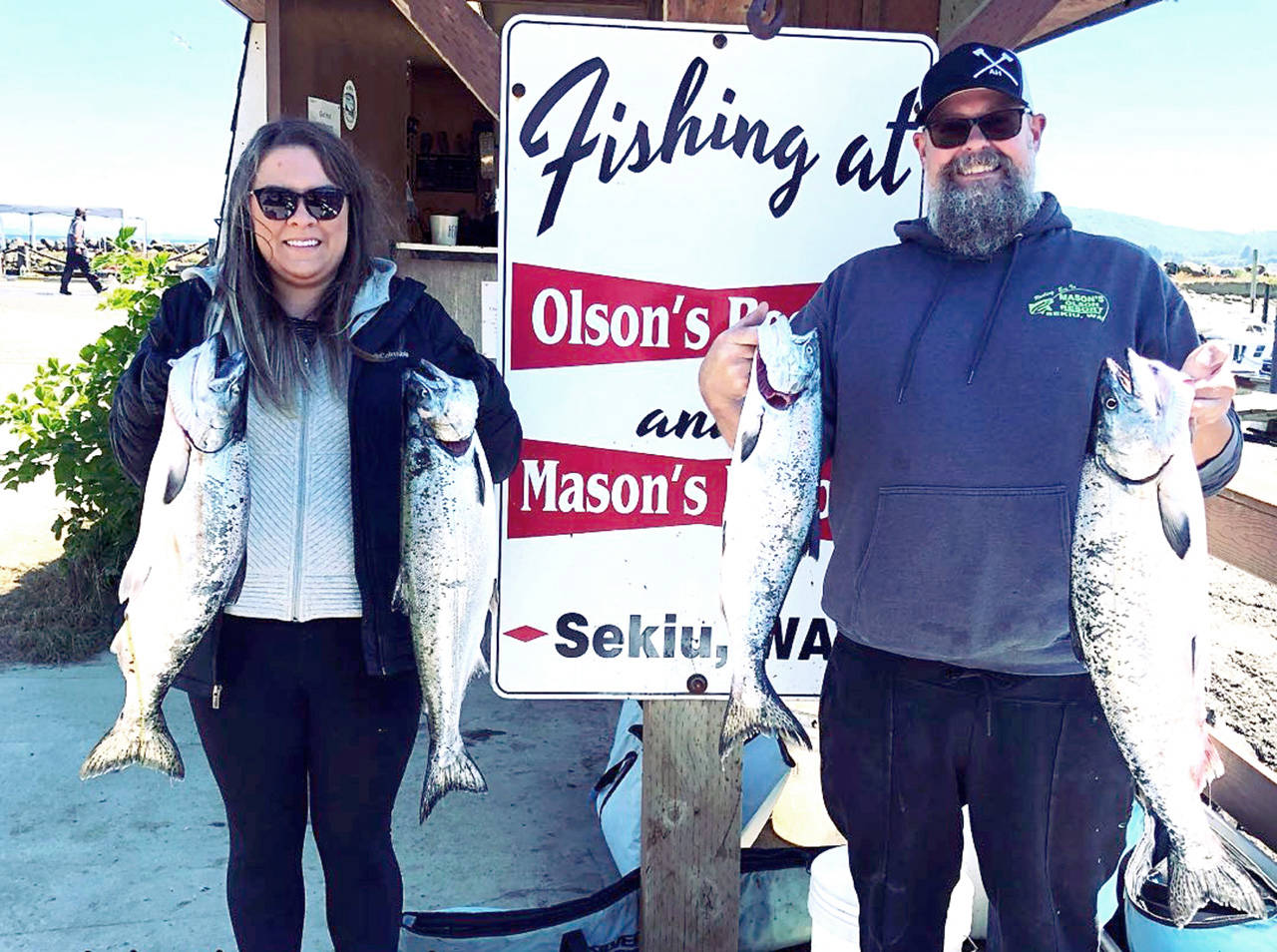 Anglers Annika Huffman and John Nunnally found success recently with hatchery chinook limits while fishing out of Mason’s Resort in Sekiu.