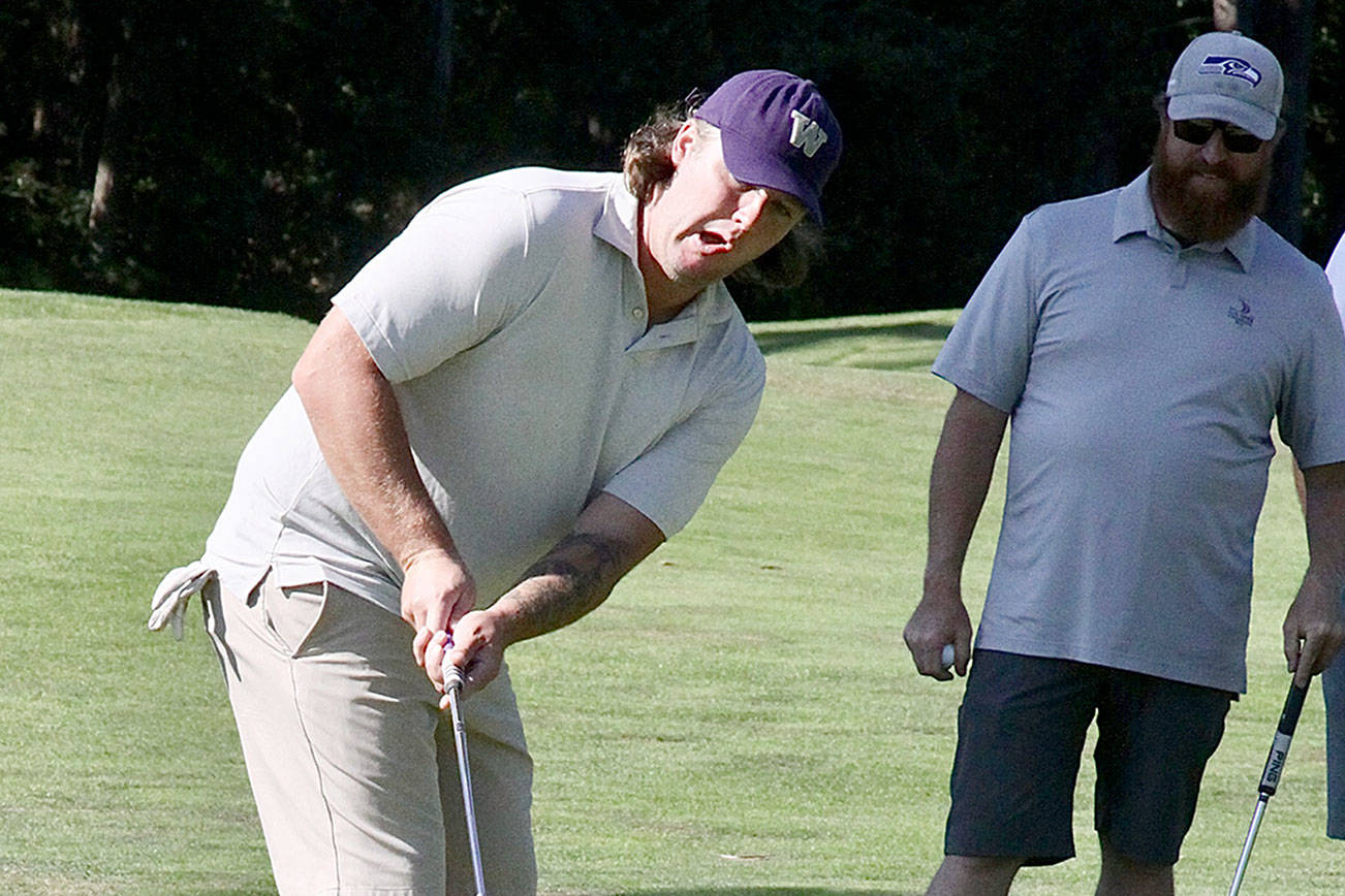 Matt Lane, a Husky baseballer from 2004 to 2006 plays in the Sonny Sixkiller Celebrity Golf Classic Friday at the Cedars at Dungeness. Lane was a PAHS grad who later played three seasons for the Toronto Blue Jays organization. 200 golfers played in a team format Friday at the course and it took six hours for all to complete the course. The event was a fund raiser for the Olympic Medical Foundation and they reported they raised over $76.000. dlogan