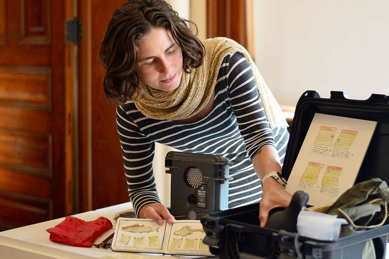 Expeditionary artist Maria Coryell-Martin includes some of her equipment in “Witnessing Climate Change,” the new show highlighting the art she has made during and after traveling to the North Slope of Alaska. (Diane Urbani de la Paz/Peninsula Daily News)