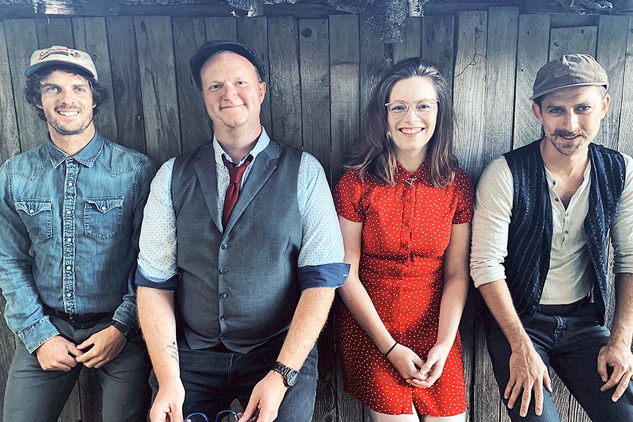 Abby Mae & the Homeschool Boys — from left, Joey Gish, Hayden Pomeroy, Abby Sill and David Rivers — will give a reunion concert outdoors at the Jardin du Soleil Lavender Farm in Sequim on Friday. (Photo courtesy Abby Mae & the Homeschool Boys)
