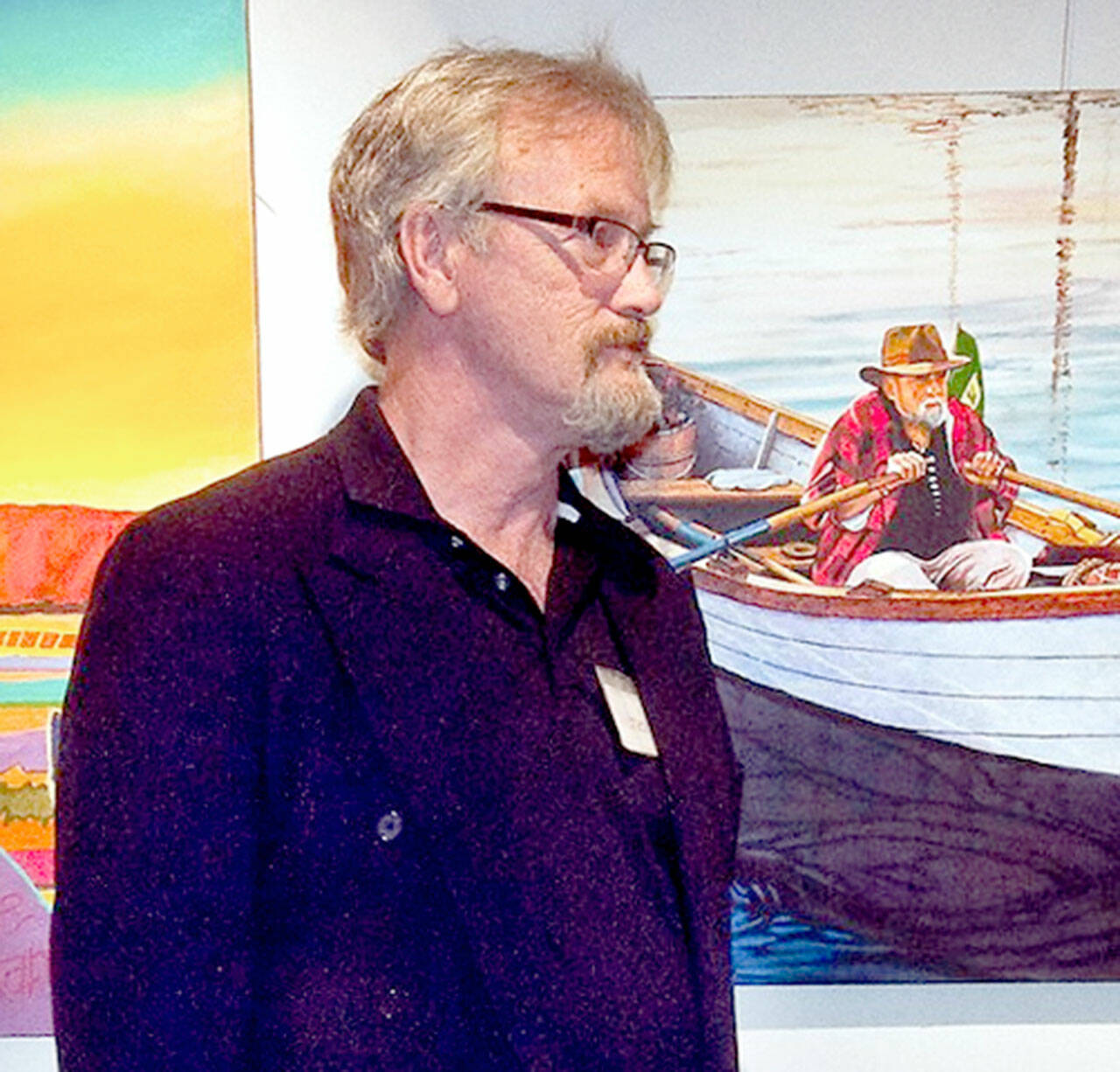 Michael Hale’s acrylic paintings are on display.