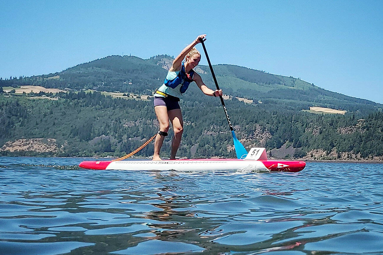 Hannah Nelson plans toi attempt to cross the Strait of Juan de Fuca on a paddleboard today.