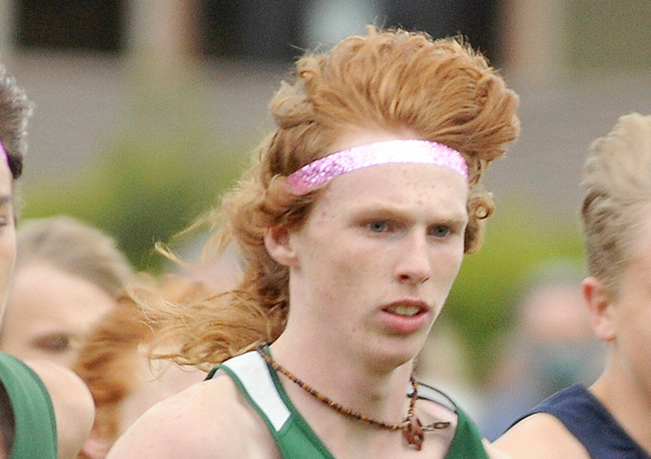 Port Angeles’ Jack Gladfelter won the Olympic League Cross Country Championships at The Cedars at Dungeness Golf Course last week and helped lead the Roughriders boys to the team title. (Michael Dashiell/Olympic Peninsula News Group)