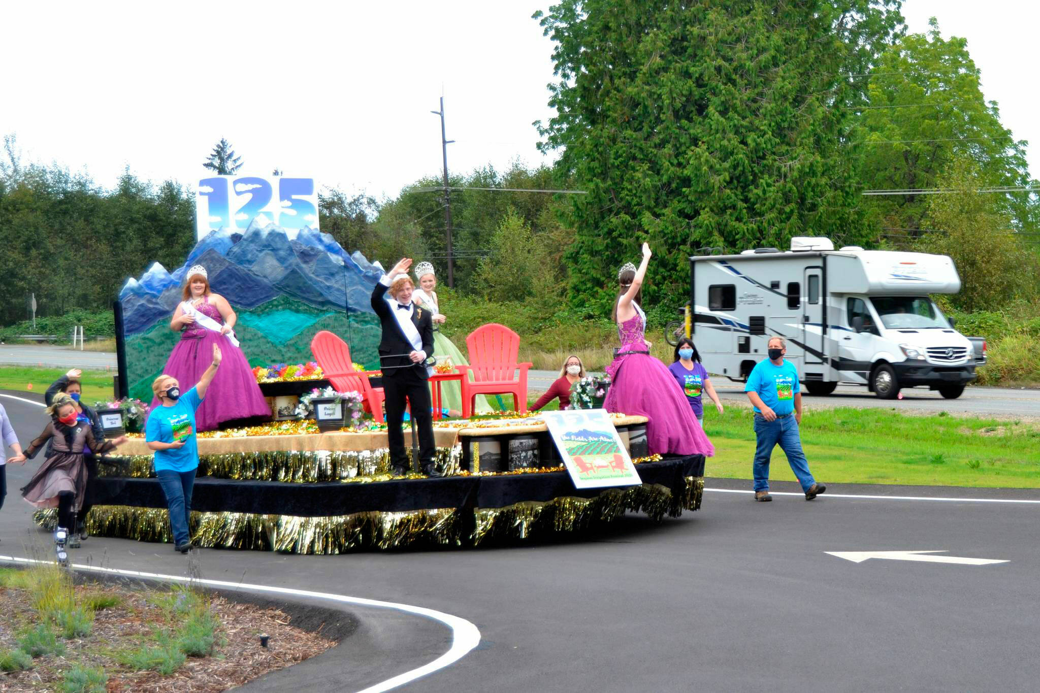 One of the most memorable moments for float designer Guy Horton was at the 2020 float reveal for the Sequim Irrigation Festival royalty. With COVID-19 leading to many events to be canceled, the festival’s board opted to hold a virtual Kickoff Dinner and float reveal, and Horton drove the royalty around the 7 Cedars Casino’s parking lot twice. “They were squealing and laughing and giggling,” Horton said. “It was one of the most memorable moments in all the years doing this.” (Matthew Nash/Olympic Peninsula News Group)