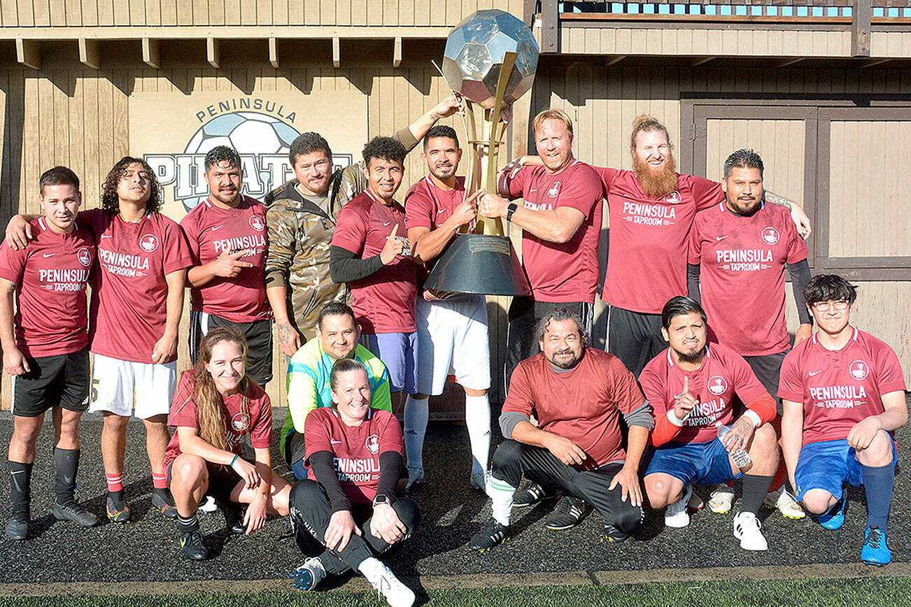 Courtesy photo
Salazar Painting won the championship of the Peninsula Adult Soccer League on Sunday with a 5-2 win over Windermere. From left, back row are Raul Medina, Abisai Garcia, Felix Morales, Sergio Arriola, Juan Carlos Cisneros, Pablo Salazar, Dave Brenckenridge, Nick Allen and Juan Carlos Salgado. From left, front row, are Sabrina Wilk, Tina Breckenridge, Armando Sanchez, Sergio Yanez, Manuel Gonzalez and Javier Mora.