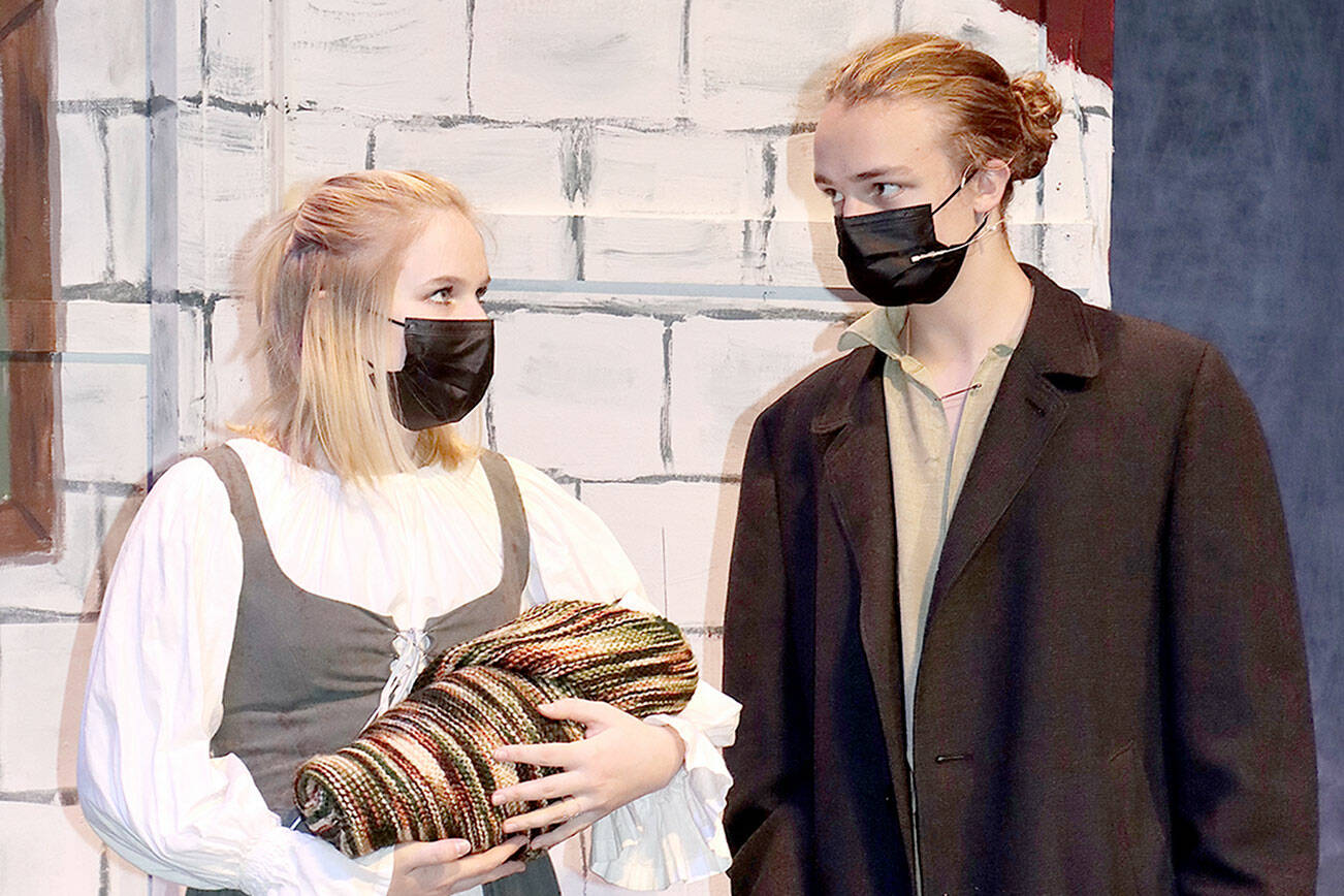 Abby Sanford and Aidan Butterworth portray the couple at the center of "Into the Woods," the Stephen Sondheim musical opening tonight at the Port Angeles High School Performing Arts Center. (Dave Logan/for Peninsula Daily News)