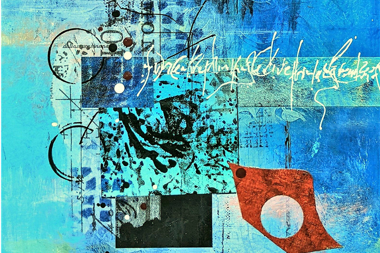 "A Peek Inside" is among the colleges created by Carol Nielsen, who will be the guest speaker for the Port Ludlow Art League on Wednesday.