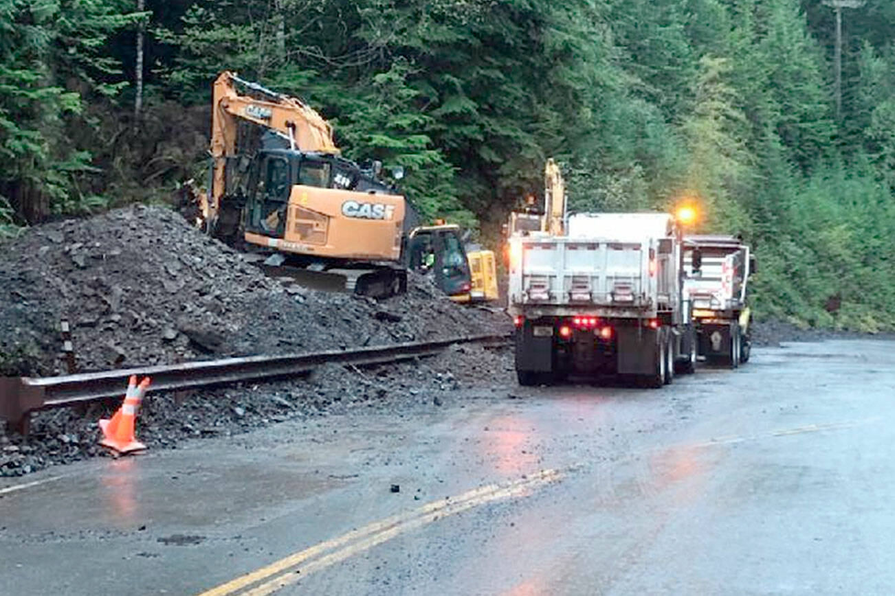 U.S. Highway 101 has reopened fully at Lake Crescent after state Department of Transportation maintenance crews cleared debris from three slides caused by Monday’s storms. (State Department of Transportation)