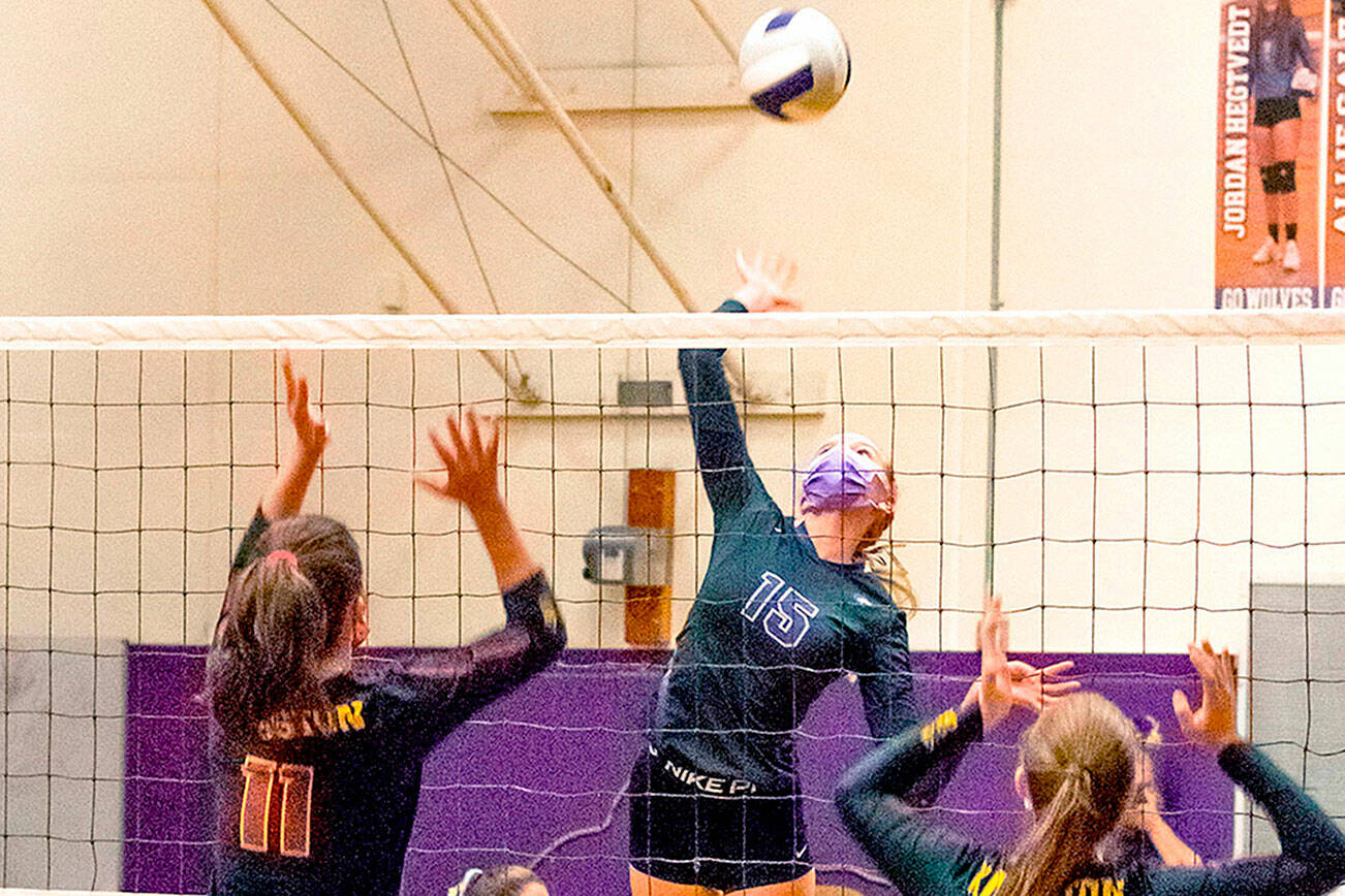 Sequim hitter Kendall Hastings was named to the Olympic 2A League all-league first team for volleyball. (Emily Matthiessen/Olympic Peninsula News Group)