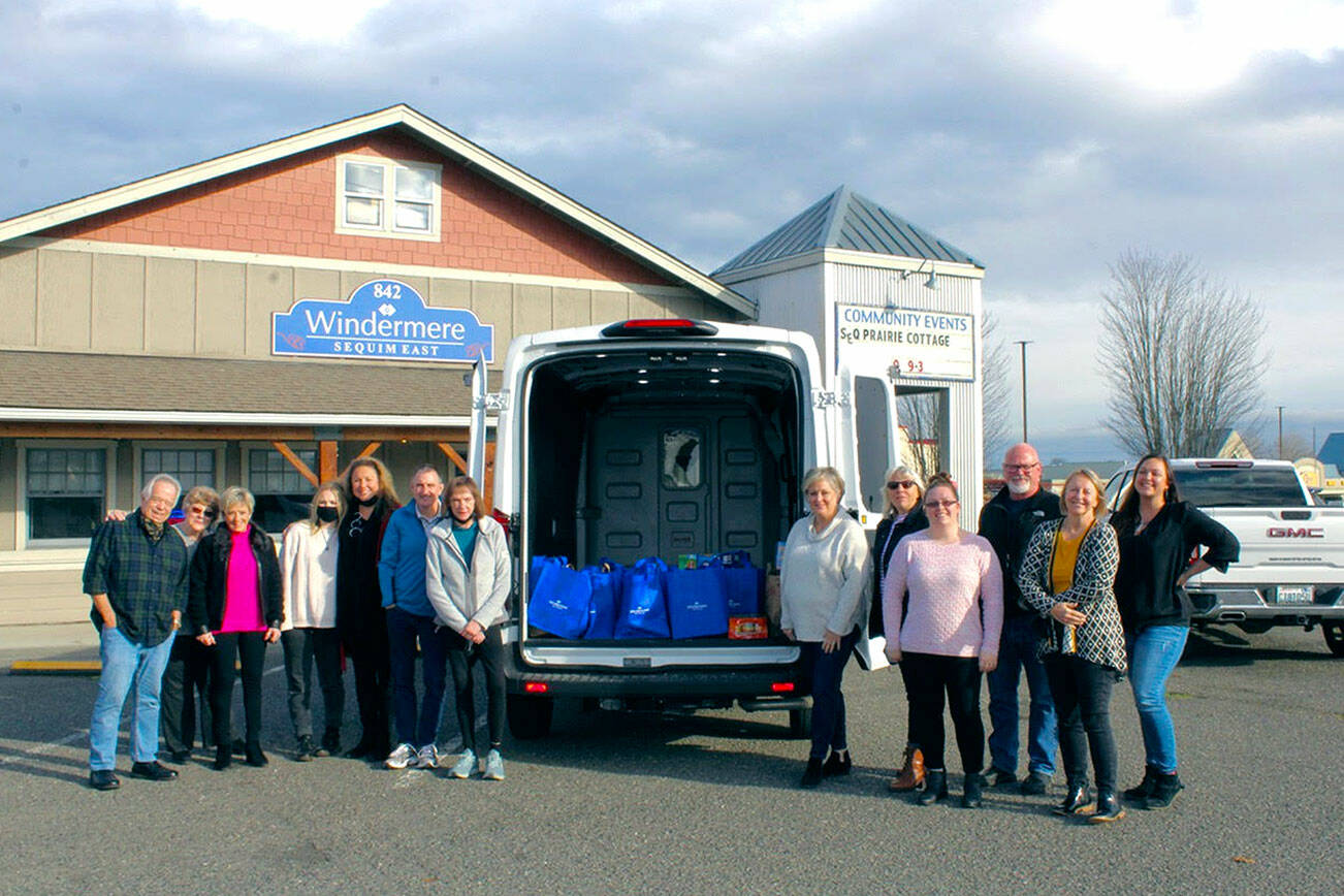 Windermere Real Estate, in Sequim, recently donated $500 and 321 pounds of non-perishable food items to the Sequim Food Bank. 

Pictured, from left to right, are Dave Sharman, Susan Barger, Svea Sparks, Dollie Sparks, Alan Burwell, Carol Dana, Andra Smith from the Sequim Food Bank and Jody McLean, Jessica Warriner, Rick Brown, Marcee Medgin, Tatiana Wild from Windermere.