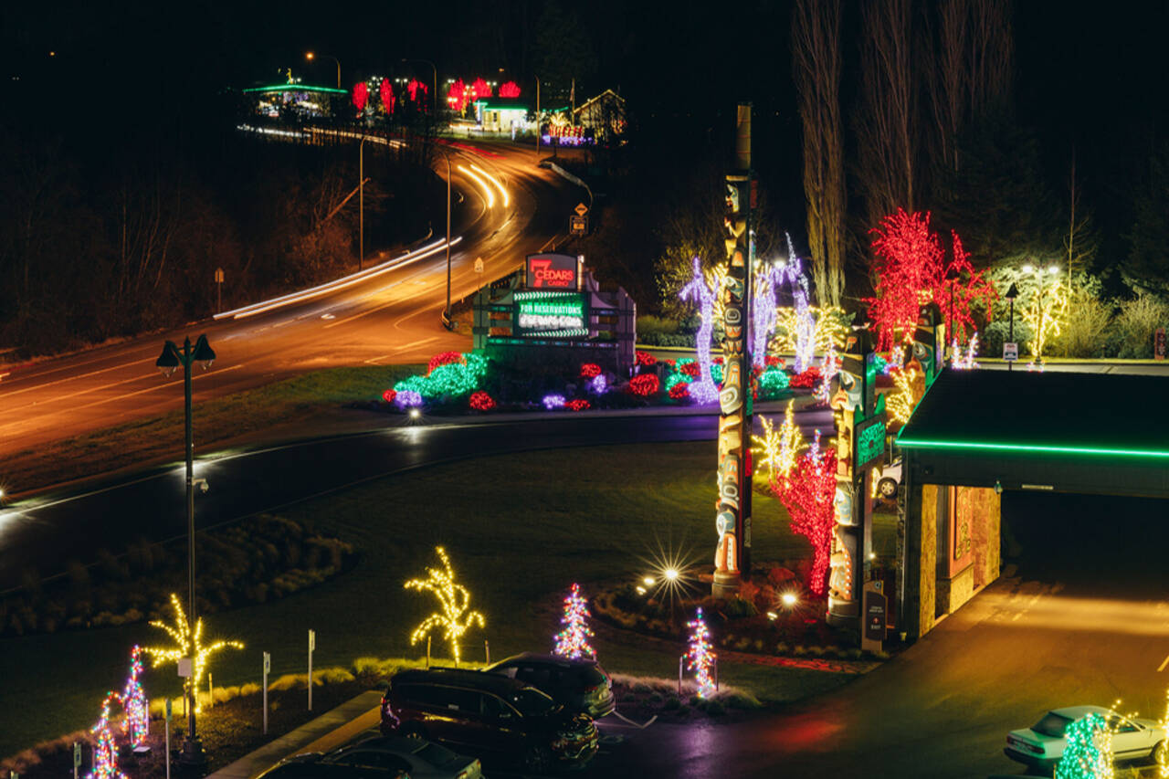 Looking from the hotel toward 7 Cedars Casino, thousands of lights shine in Blyn, a tradition started in 2004. (Photo courtesy Dominic Crowley)