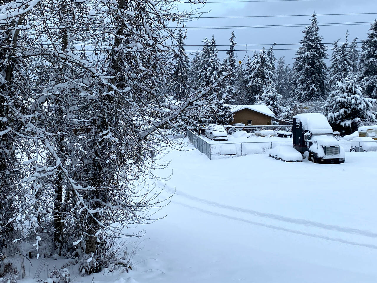 Nearly a foot of snow fell in areas of the North Olympic Peninsula, including a neighborhood near Golf Course Road in Port Angeles. (Brian McLean/Peninsula Daily News)