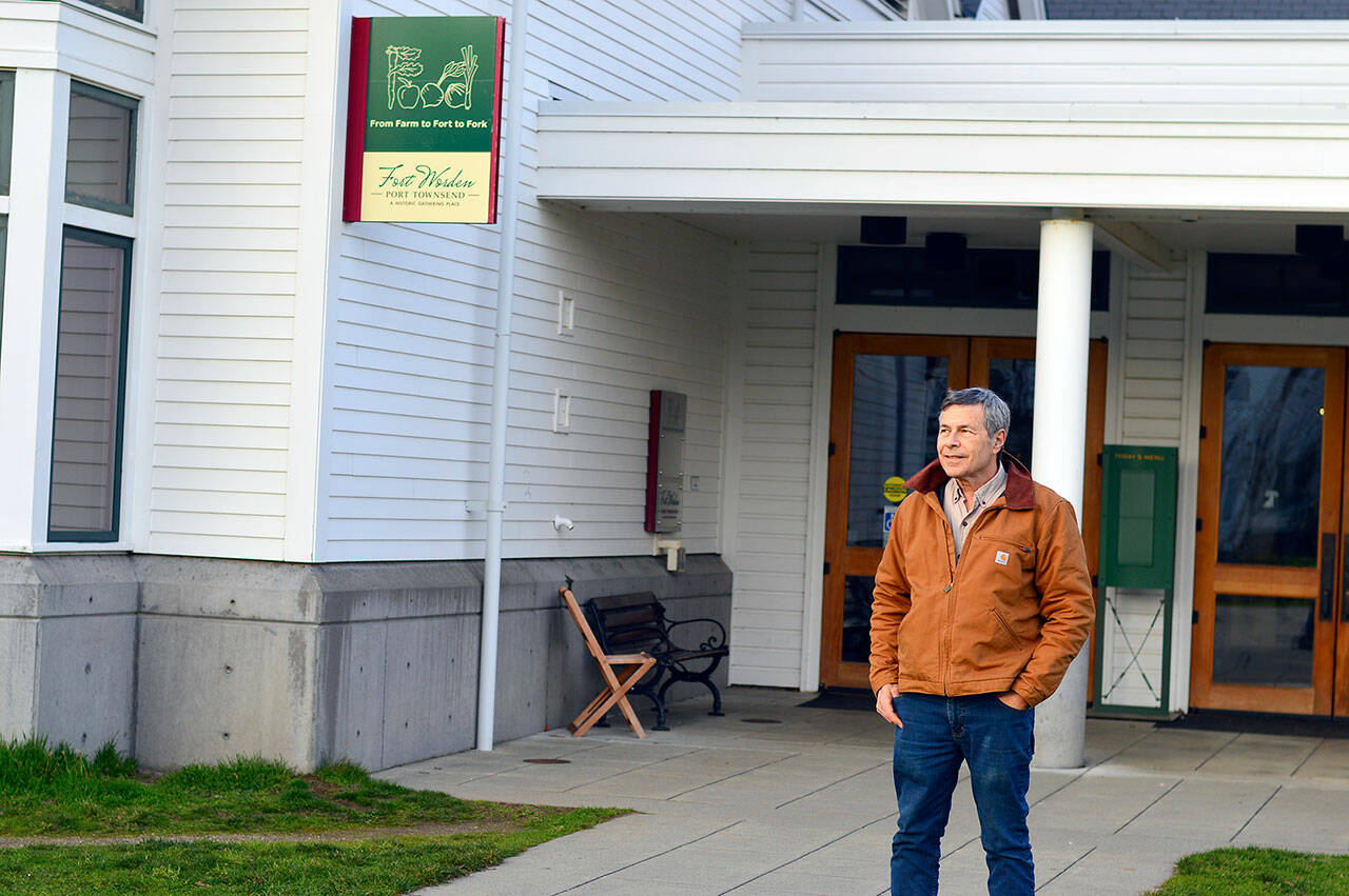 David Timmons, the executive director of the Fort Worden Public Development Authority, hopes to renovate one of the Fort’s historic buildings, finish the glamping tents and bring in a climate research organization. (Diane Urbani de la Paz/Peninsula Daily News)
