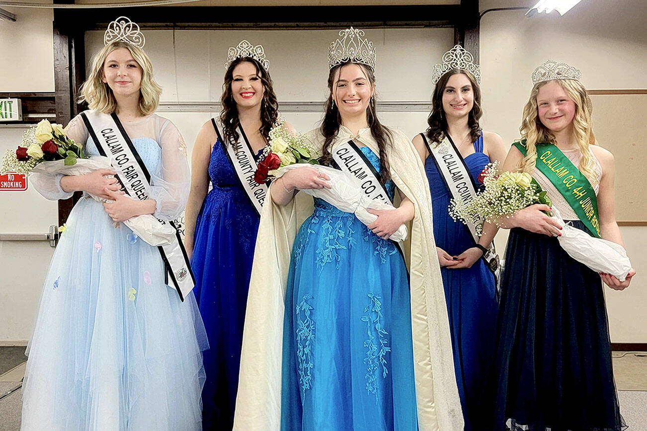 The Clallam County Fair has named the royalty for the 2022 county fair. 

Pictured, from left to right, are Sophia Lawson, 2022 queens court; Anna Menkal, 2020 queen; Allison Pettit, 2022 queen; Rebekah Parker, 2021 queen; and Kendall Adolphe, 2022 4H junior royalty.