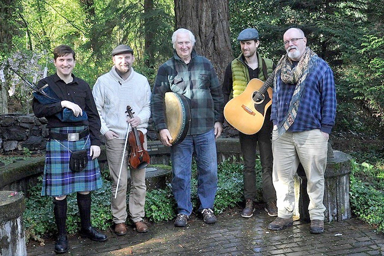 Keltoi -- from left, Cameron St. Louis, Vienna Scheyer, Bill Woods, David Rivers and Rich Hill -- will bring their Celtic music to Port Townsend's Quimper Grange Hall this Saturday night. photo courtesy of Keltoi