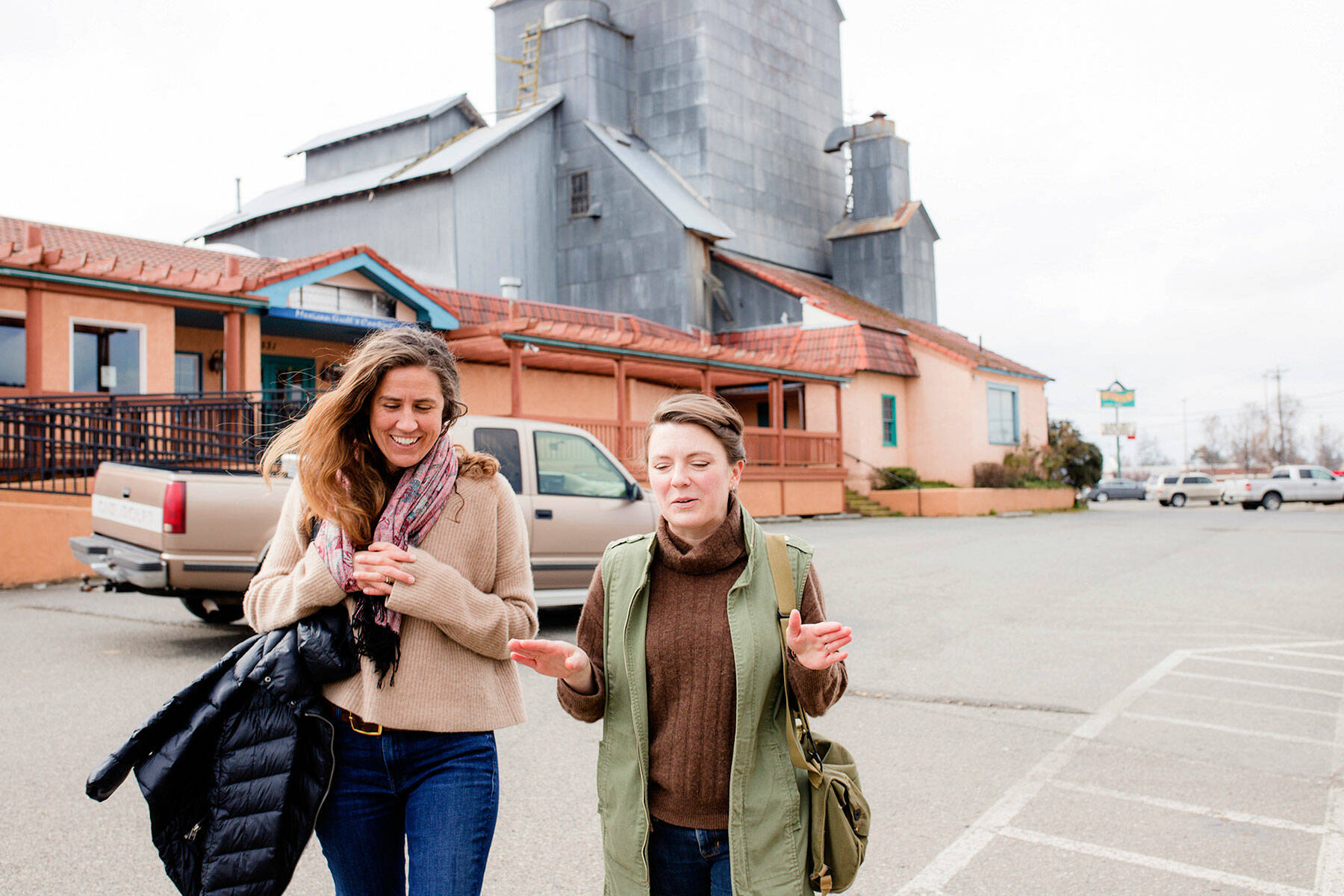 Olympic Angels founder Morgan Hanna of Port Townsend, left, and Love Box volunteer Quinn Mitchell take a walk in Sequim, Mitchell’s home town, to talk about Olympic Angels’ expansion into Clallam County. (April Thompson/Olympic Angels)
