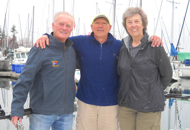 Planning for Sequim Bay Yacht Club’s May 1 Opening Day of Boating Season events are, from left, immediate past commodore Jerry Fine, commodore Frank DeSalvo and vice commodore Sue Baden. The trio is pictured aboard the Flora Mae, the Fine cruiser, one of the boats that attendees can get a free ride; riders are offered to the public between 10 a.m. to 12:30 p.m. at John Wayne Marina.