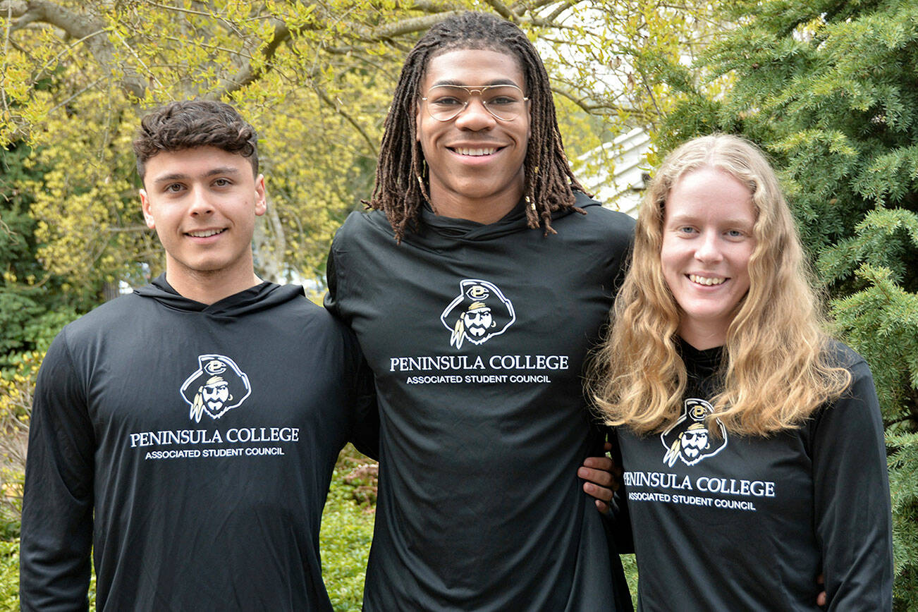 Vice President Don Dovas of Germany, left, President Isaiah Penniston-John of Las Vegas and Vice President Hedvig Persson of Sweden will lead the Peninsula College's Associated Student Council.