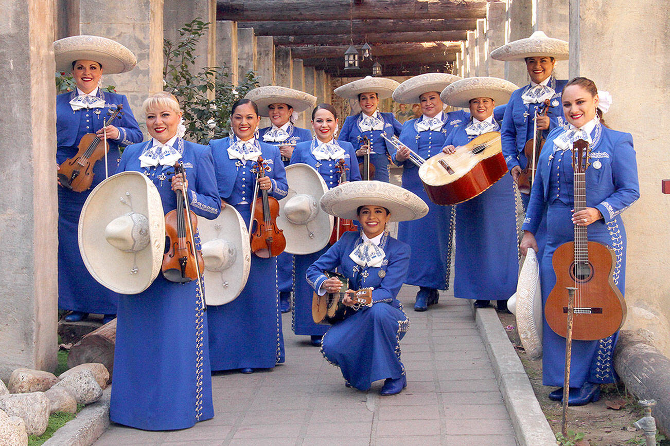 Guitarist Angelica Hernández, far right, dreamed as a girl of joining the Mariachi Reyna de Los Angeles. She'll arrive with the ensemble this Wednesday for a concert in Port Angeles.  photo courtesy Mariachi Reyna de los Angeles