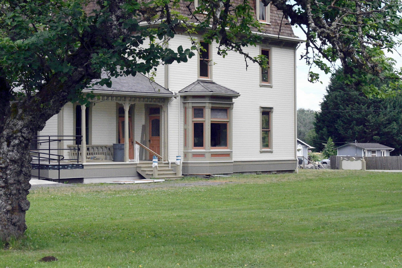 The Worthington Mansion restoration includes 9,000 cedar shingles that were hand dipped bay volunteers two years ago. They are installed on the mansard roof. The top floor of the mansion which is the interior of the roof area is envisioned to become a library area and meeting space. (Peninsula Daily News file)