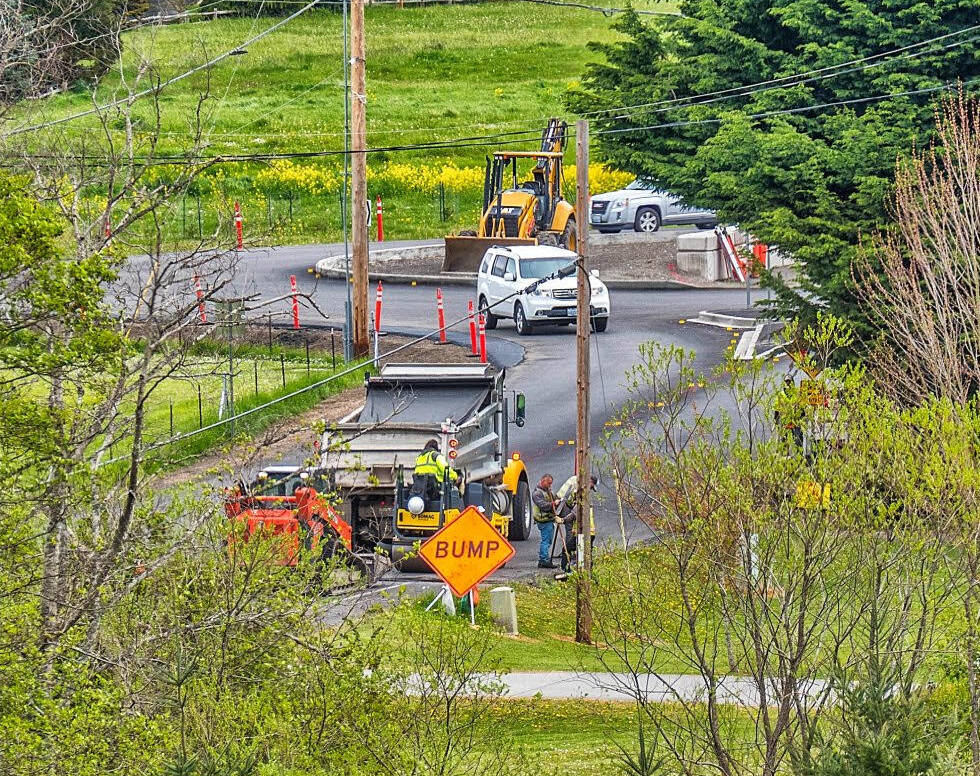 Construction tentatively finishes this week at the new Woodcock Road roundabout. (Bob Lampert)