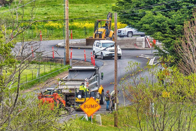 Construction tentatively finishes this week at the new Woodcock Road roundabout. (Bob Lampert)