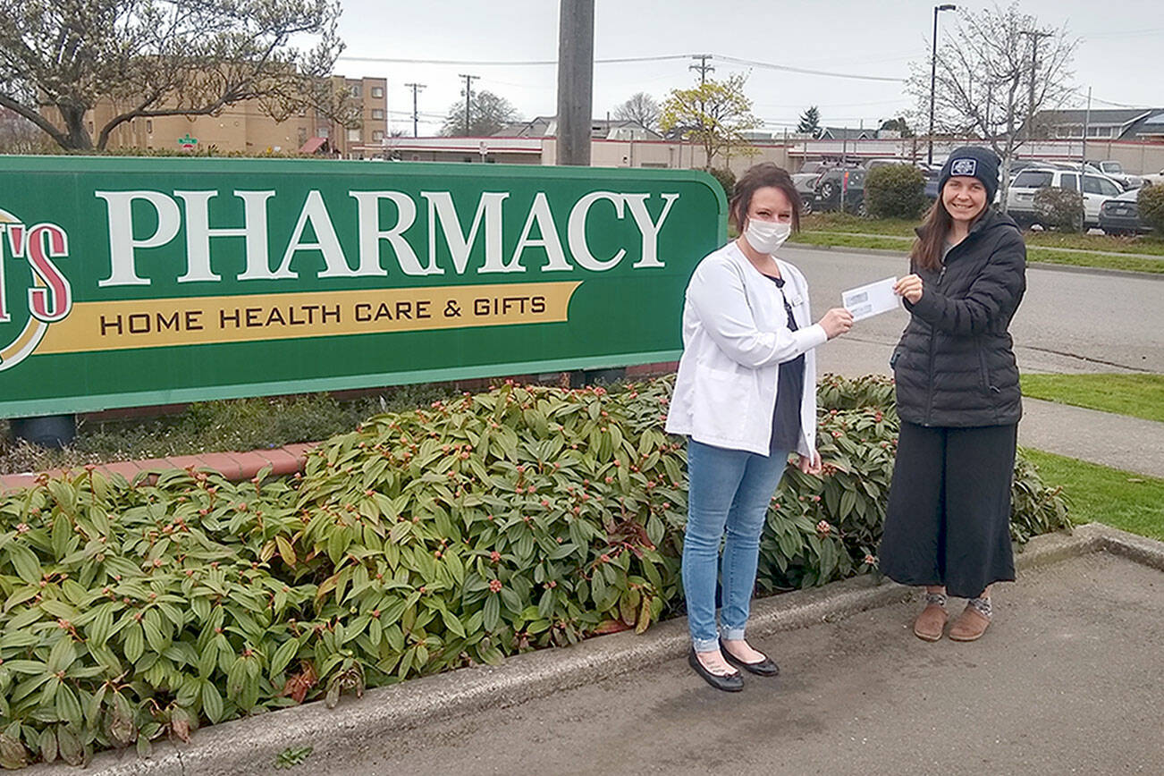 The Port Angeles Food Bank was the March recipient of Jim’s Cares Monthly Charity at Jim’s Pharmacy in Port Angeles. 

The food bank’s mission is to nourish our community. 

Staff and customers at the pharmacy raised more than $628 to support the program. 

Rachel Anderson, left, from Jim’s Pharmacy, delivers a check Alexi Nelson, the food bank’s community engagement coordinator. 

--
