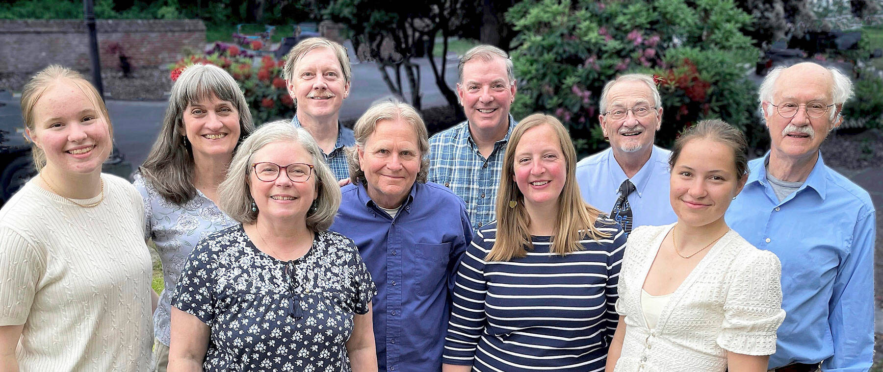 Wild Rose Chorale singers for a pair of 30 th anniversary concerts are, from left, Eugenia Frank, Leslie Lewis, Lynn Nowak, Chuck Helman, Rolf Vegdahl, Steve Duniho, Sarah Gustner-Hewitt, Al Thompson, Viola Frank and Doug Rodgers.